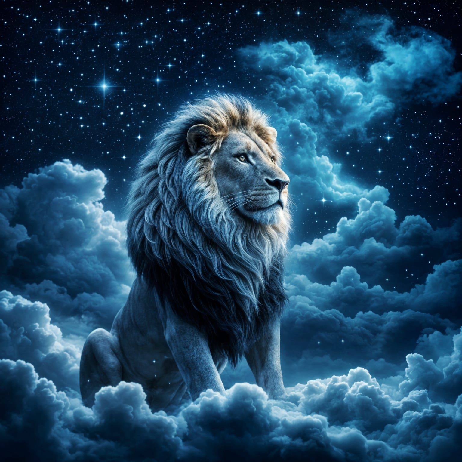 Ethereal Lion King Ghost in Starry Night Sky