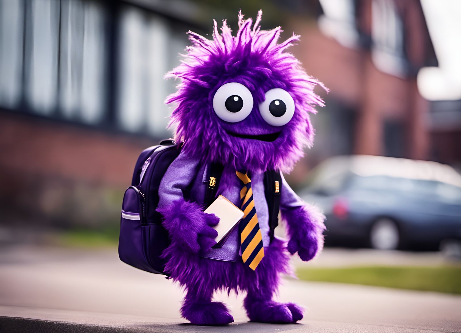 Sparkly Purple Monster Attends School