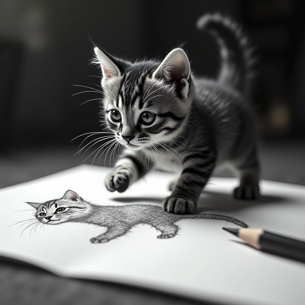 Surreal Kitten Drawing Comes to Life