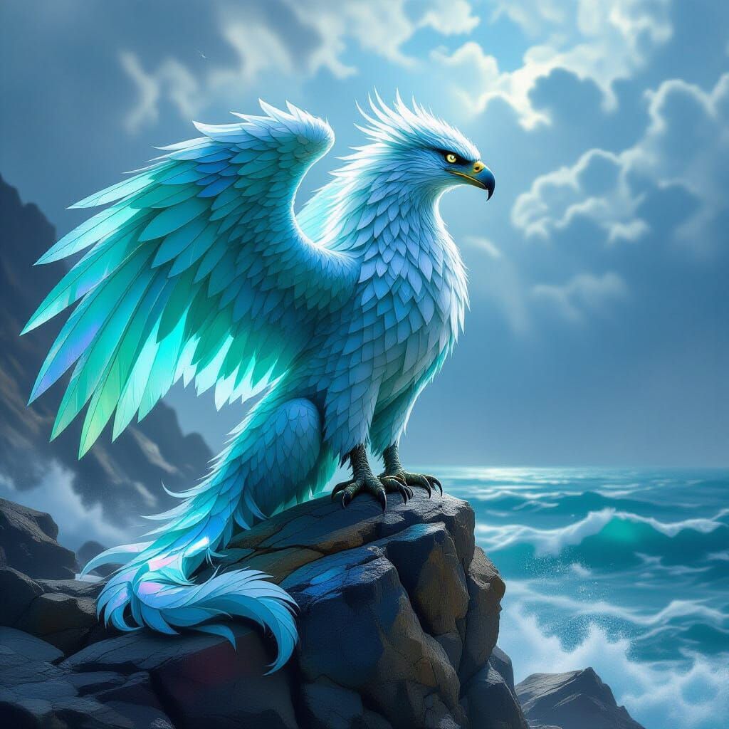 Sea Glass Griffin Overlooking Stormy Sea
