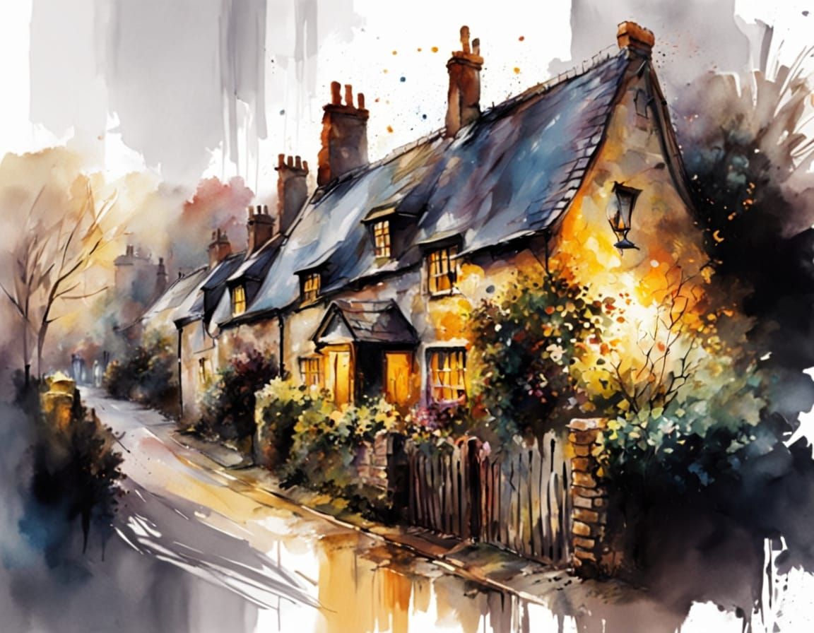 Cotswold Village in 18th Century Watercolour