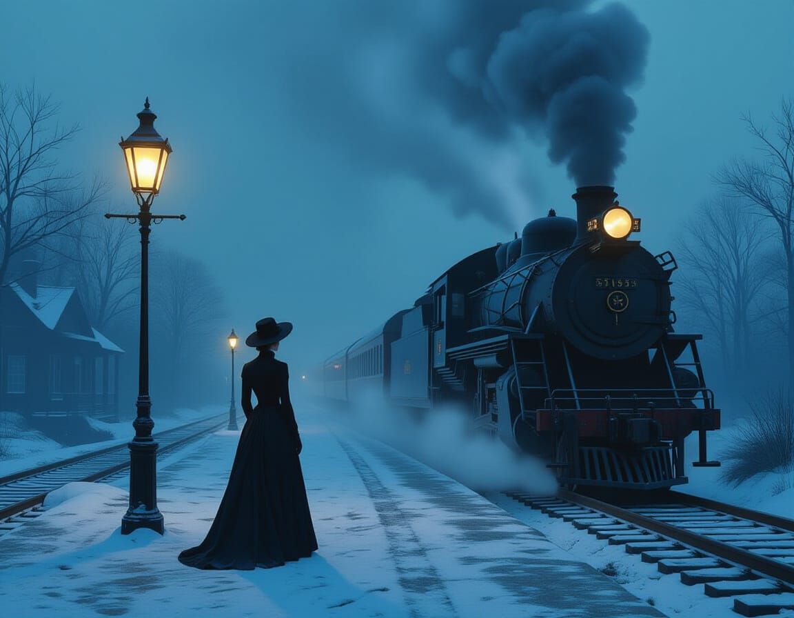 Eerie Twilight Train Platform in Dark Fantasy Style