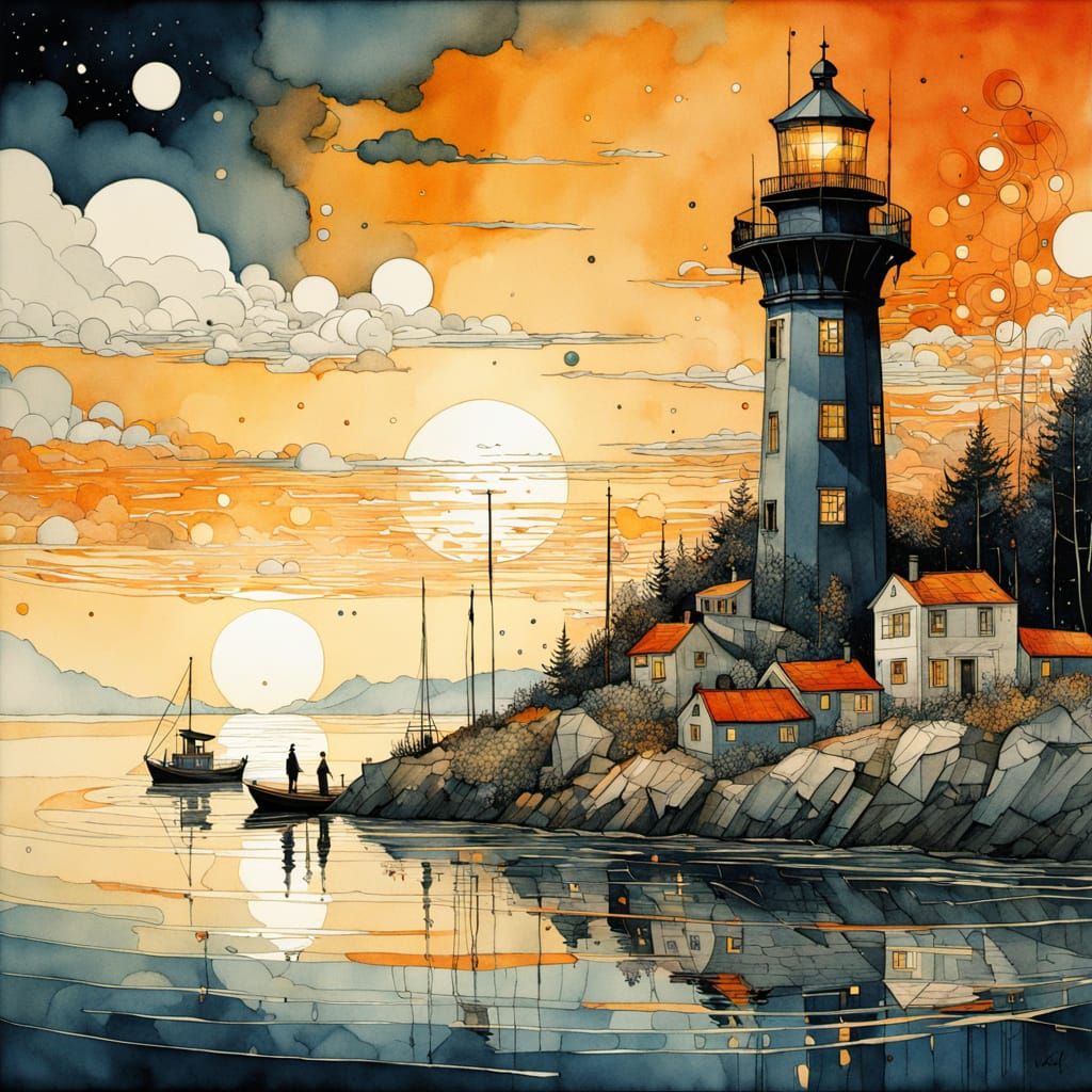 Seascape Lighthouse Watercolour