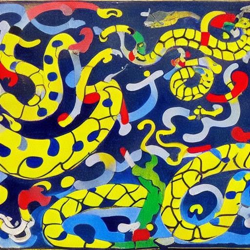 Surreal Serpentarium: Miró and Rembrandt Inspired Art