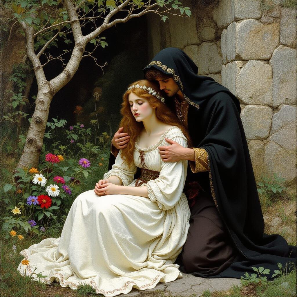 Ofelia's Death in Pre-Raphaelite Style