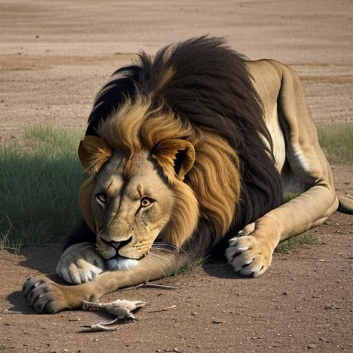 Lion Eating Prey in the Wild