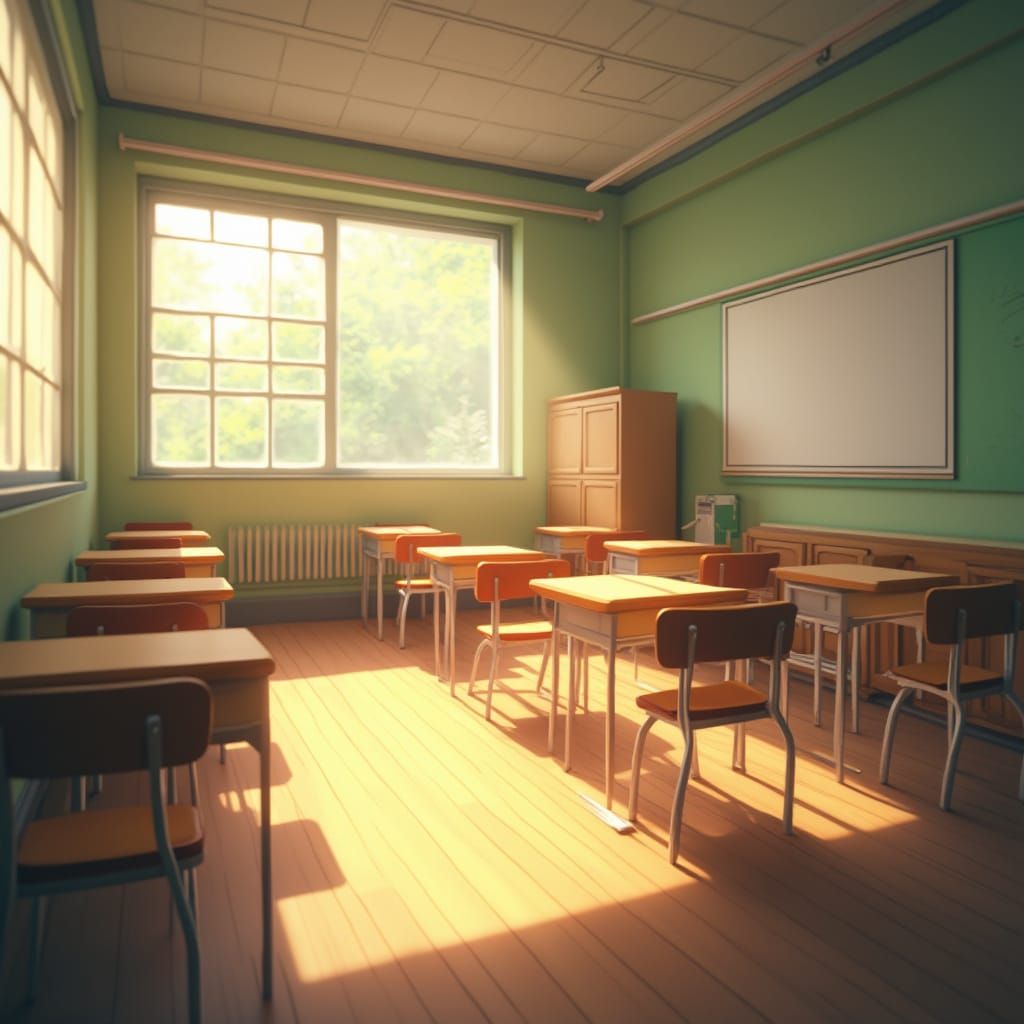 Serenely Lit Classroom, Whimsical Anime Art, Inspired by Stu...