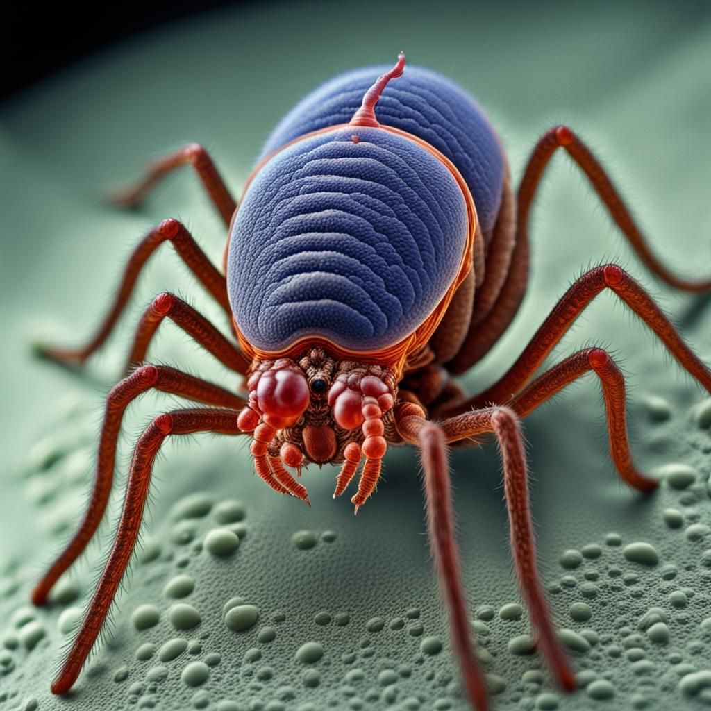 detailed image of a mite seen through an electron microscope magnified 10,000 times