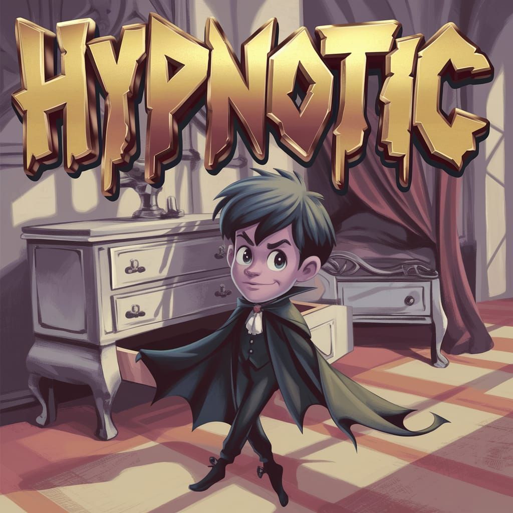 The text "HYPNOTIC" in 3D bold dripping medieval Gothic fantasy font, carved from cracked metal with a metallic finish, ...