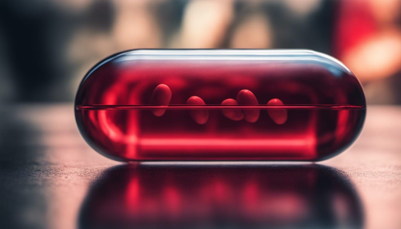 Hyperrealistic Transparent Red Pill in HDR