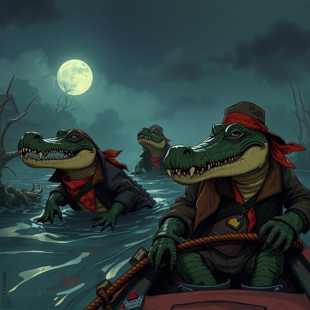 Alligator Pirates on a Misty Bayou