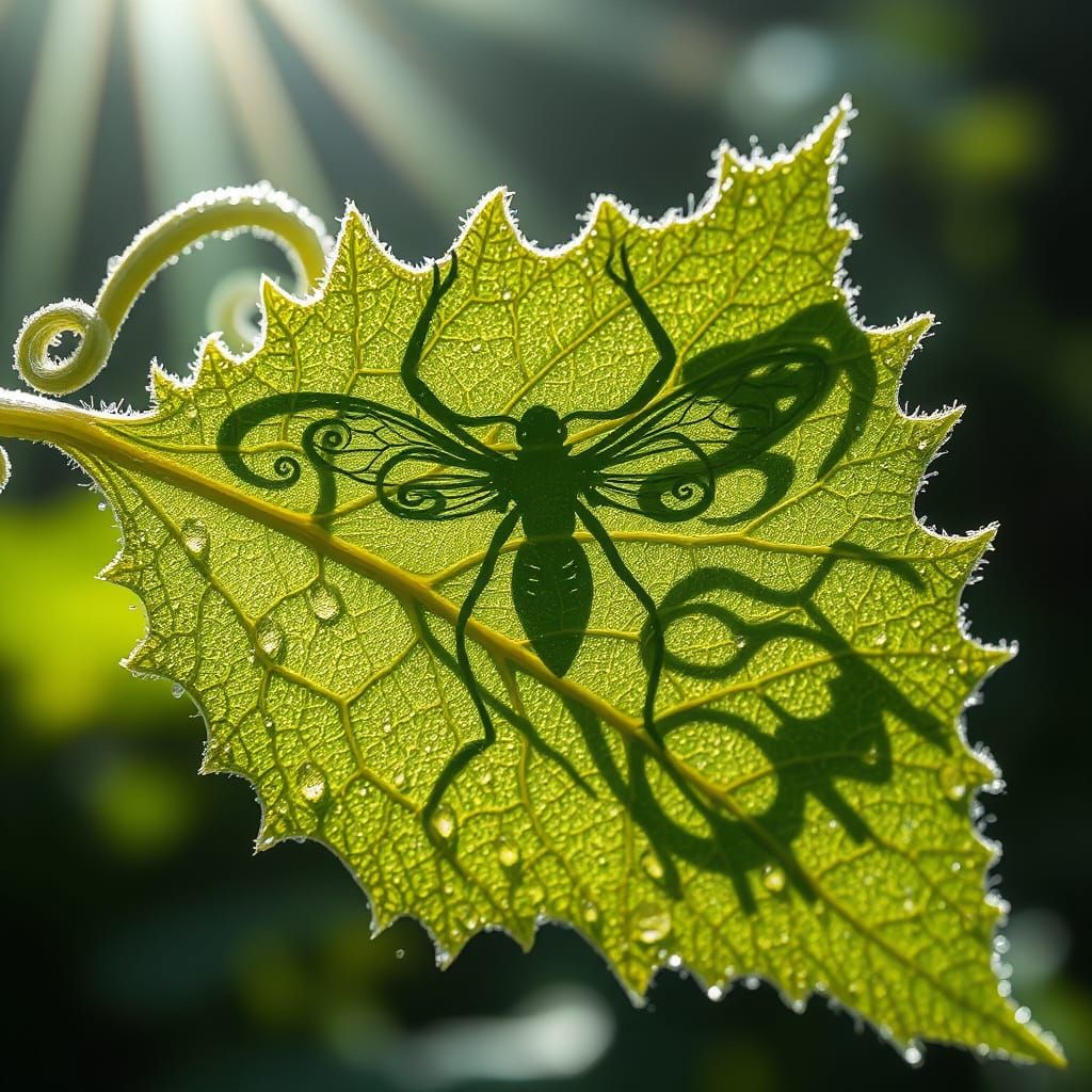 Macro Leaf Reveals Alien Insect Silhouette
