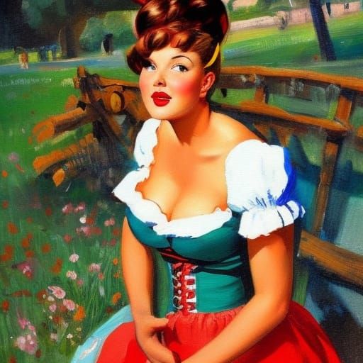 German Biergarten Kellnerin in Art Frahm Style