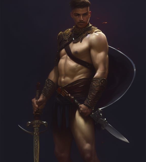Male Warrior with Curved Sword by Artgerm
