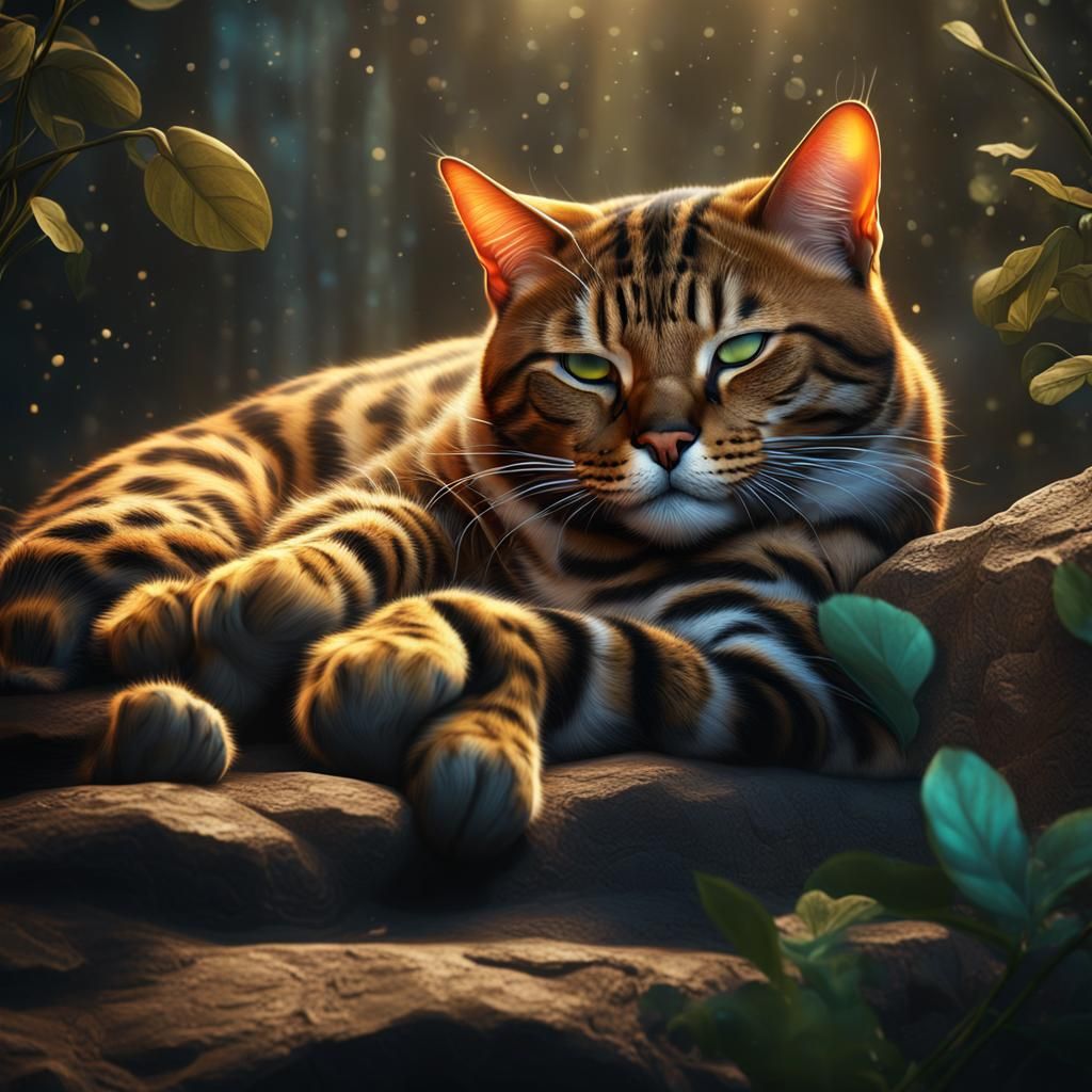 Bengal Cat Sleeping: Detailed Matte Painting
