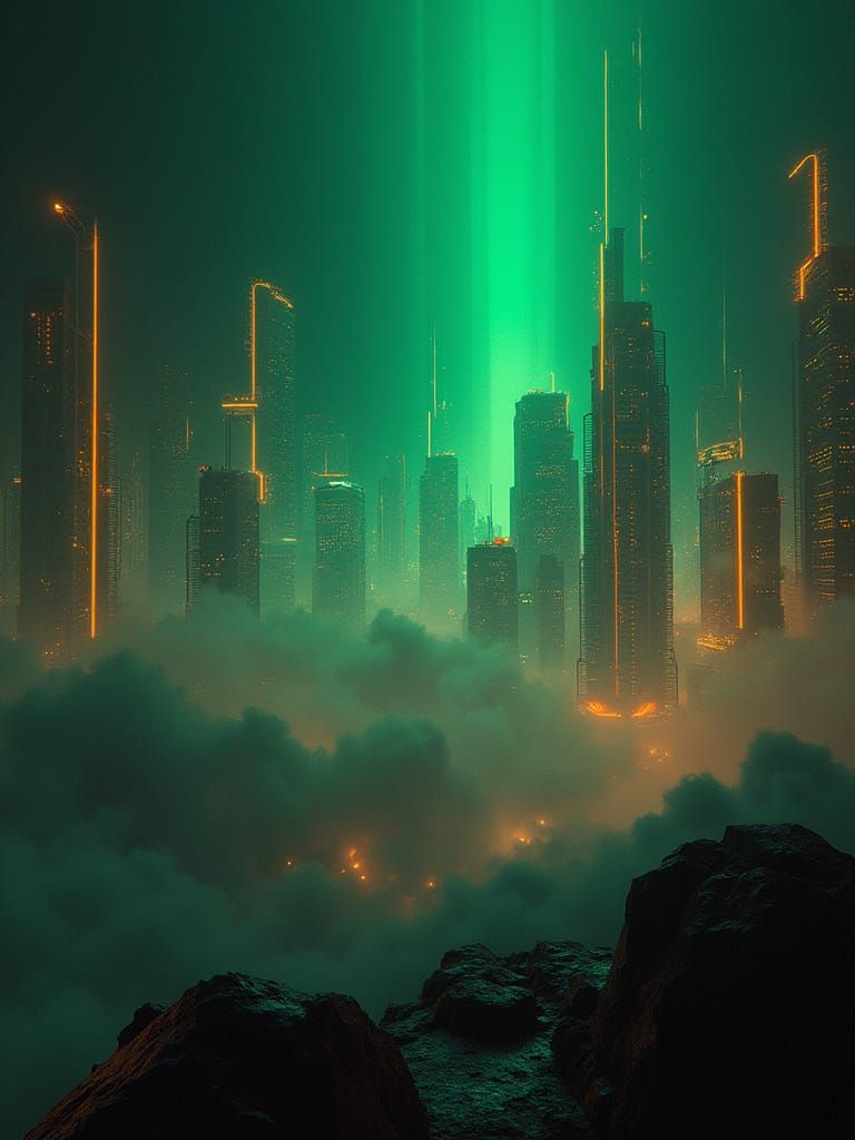 Electric Neon Cityscape in Cyberpunk Style