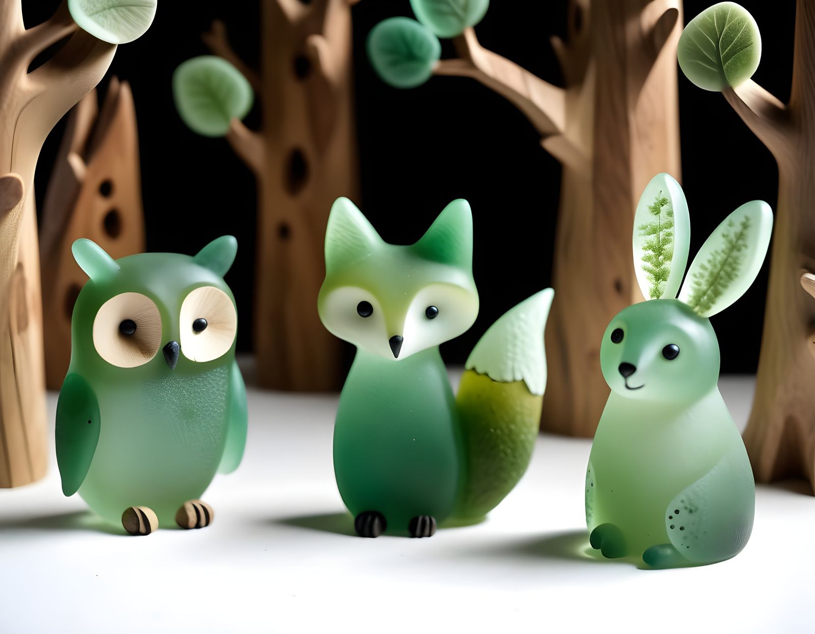 Adorable Sea Glass Woodland Creatures in Green Tones