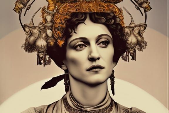 Surreal Madonna in Ornate Dreamscape: Hyperrealistic Renderi...