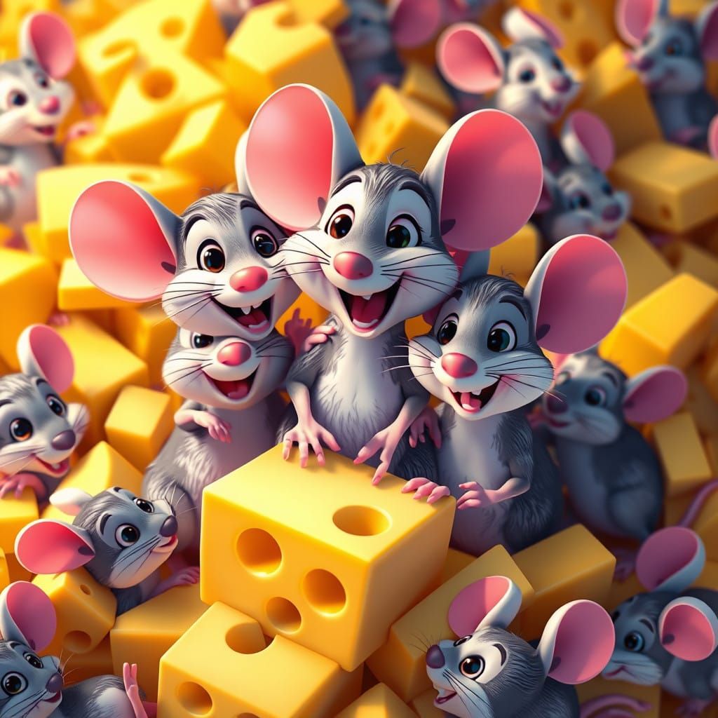 Adorable Mice Paradise in Vibrant Cartoon Style