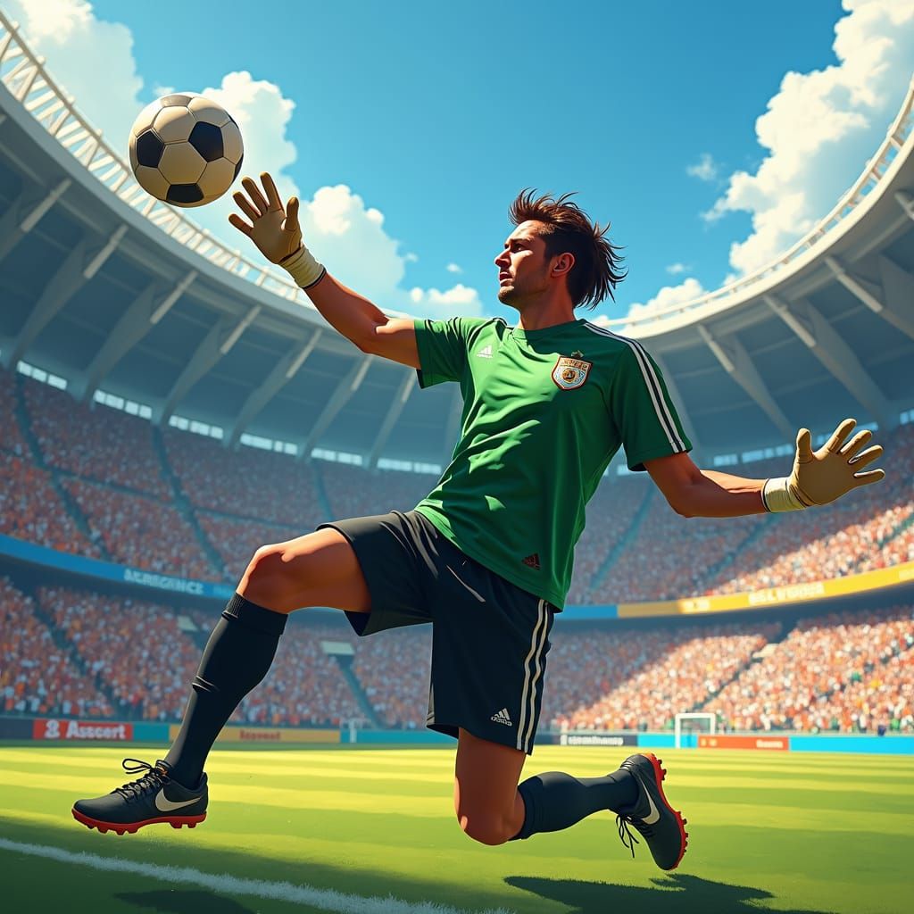 Javier Milei as Goalkeeper in Stadium Art