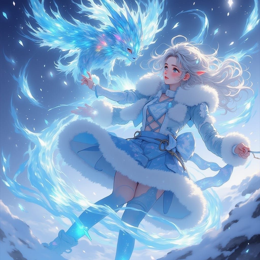 Anime Woman Unleashes Ice Blast in Arctic Battle