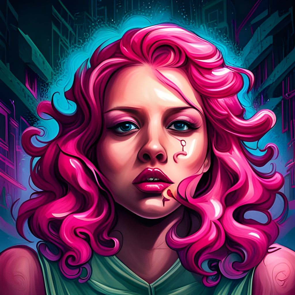 Pink Character in Graffiti Splash Art Style