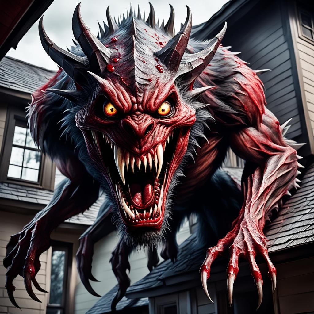 Scary Monster with Fangs Scaring People