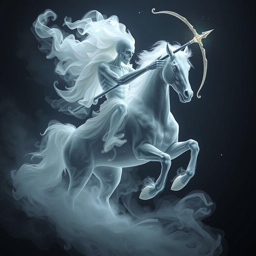 ghostly figure of a spooky centaur ,Sagittarius formed entir...