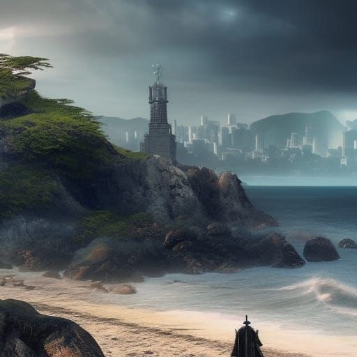 Lovecraftian Beach on São Paulo Coast: Digital Matte Paintin...