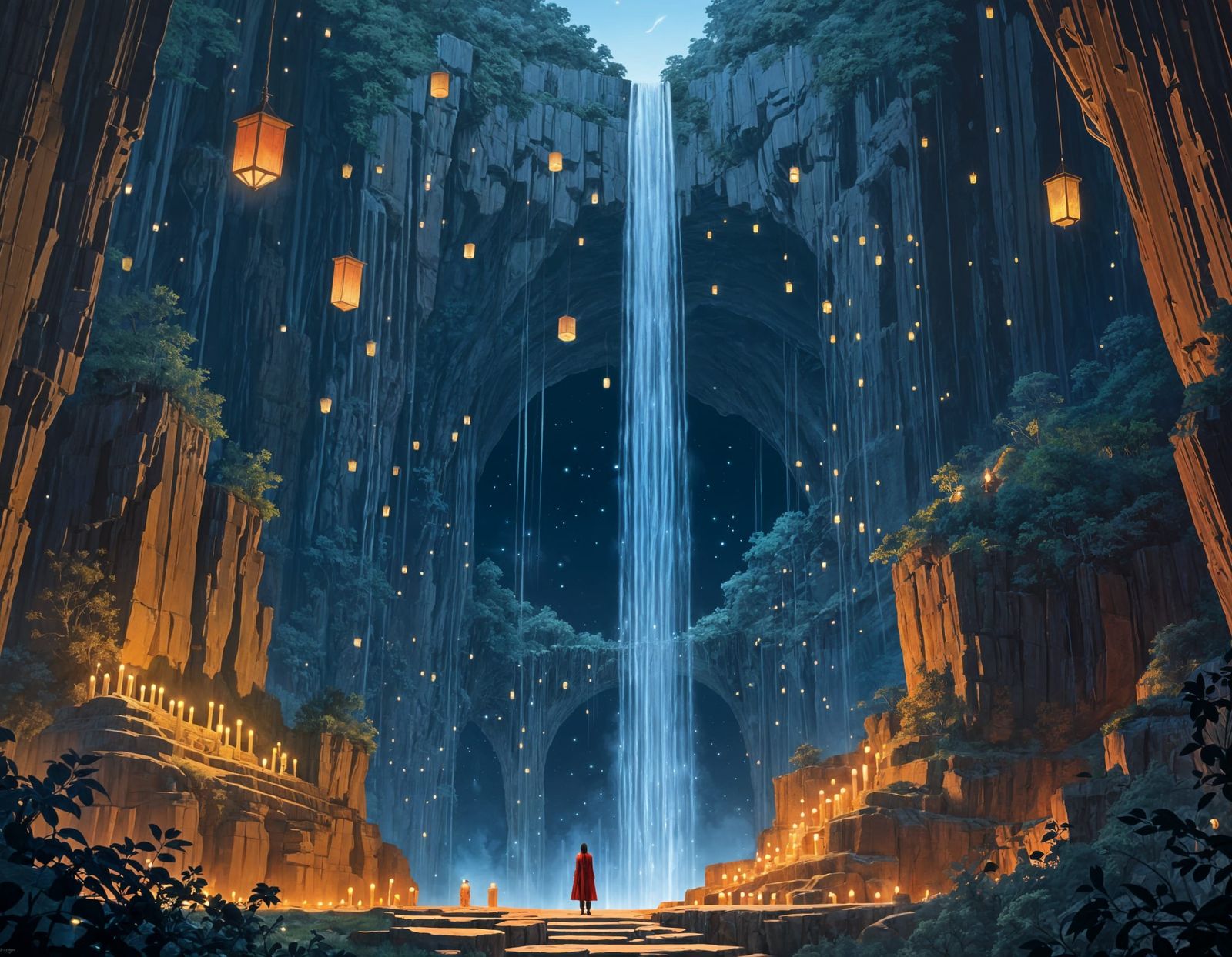 Dramatic Dark Fantasy Underground Temple at Night