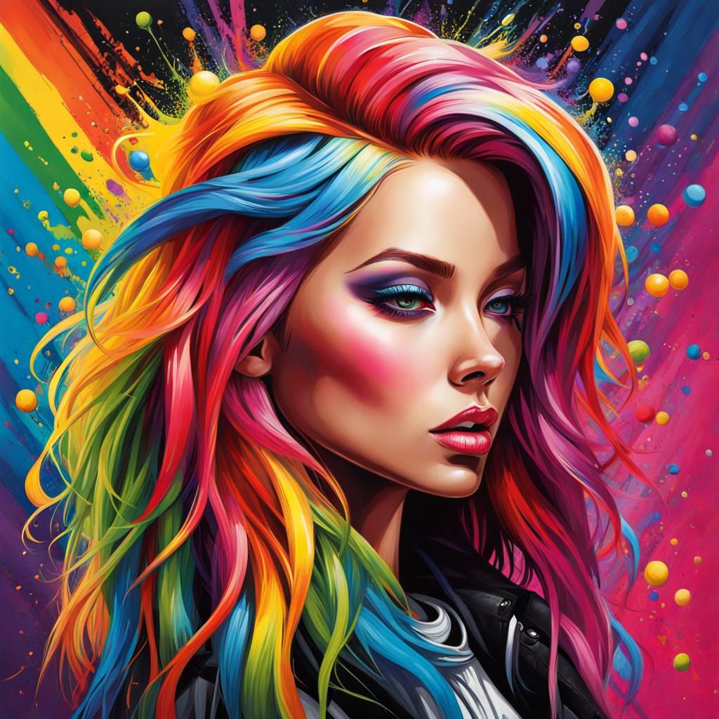 Rainbow Hair in Graffiti Splash Art Style