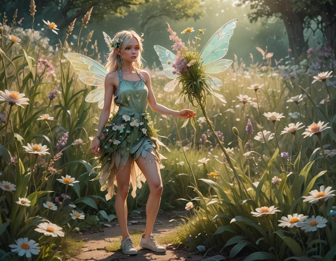 Flower Fairy in Oversized World: Crayon Art