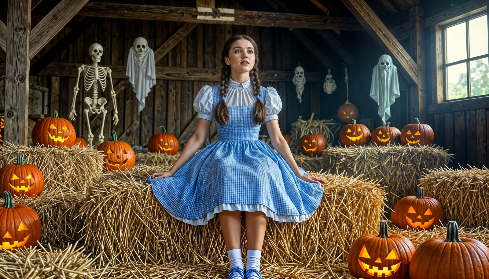 Adult Dorothy Sings in Spooky Halloween Barn
