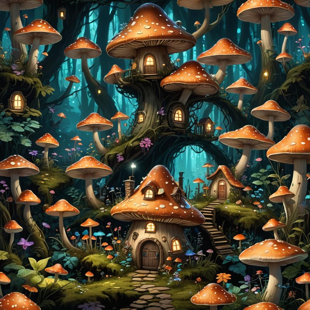 Enchanted Bioluminescent Forest Fairy Mushroom House