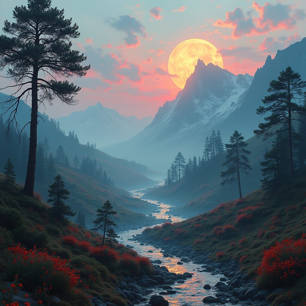 Surreal Fantasy Cityscape Blends Ancient Landscapes with Fut...