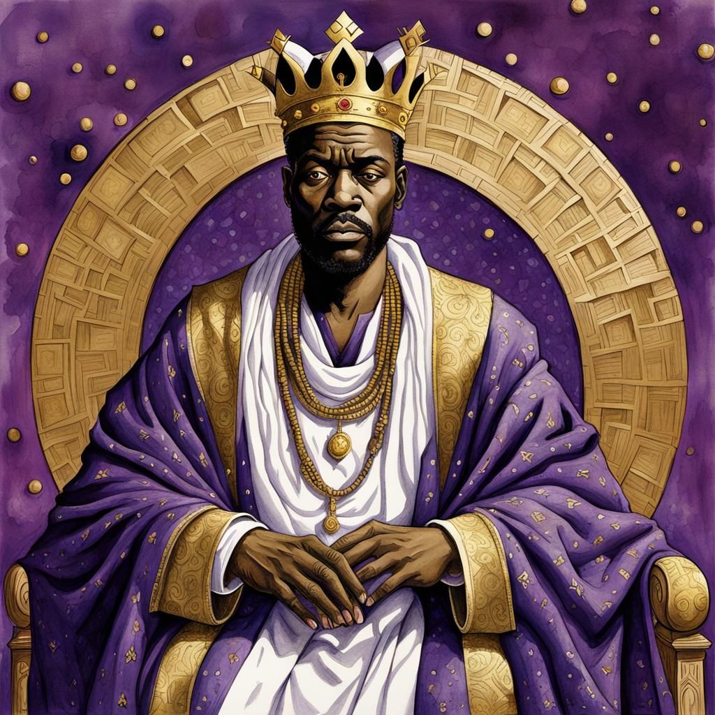 Mansa Musa on Royal Throne, Surreal Mosaic Art