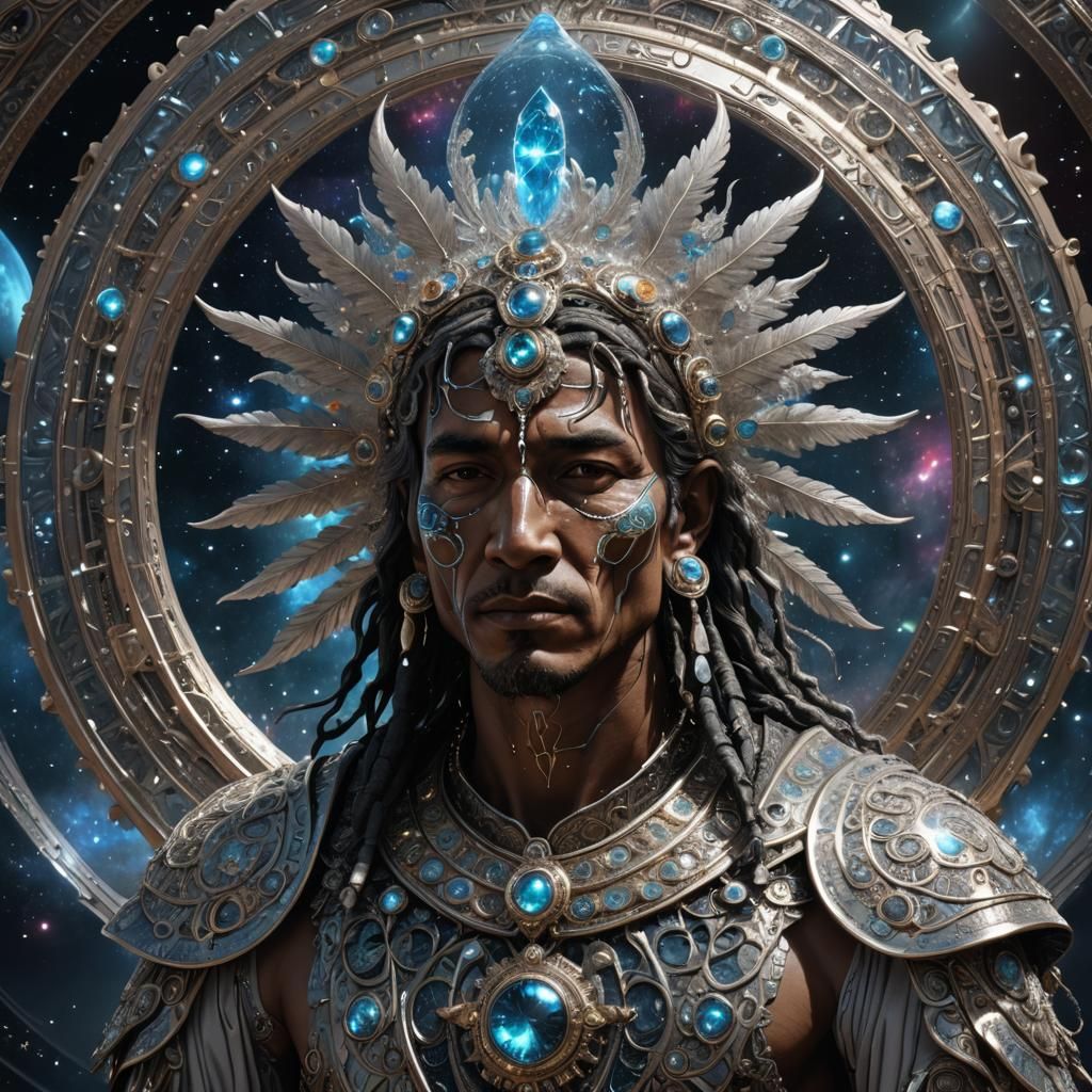 Crescent Moon Angel and Medicine Man in Art Nouveau Style