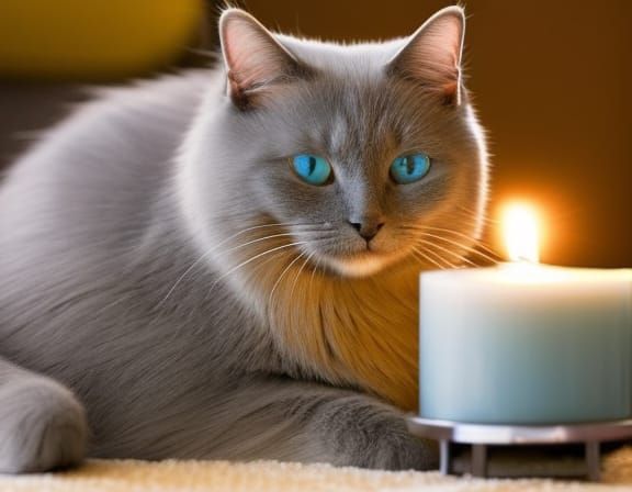 Cozy Chartreux Cat Among Candles