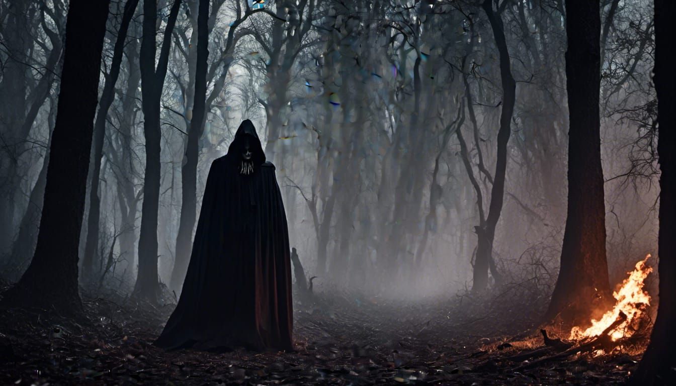 Grim Reaper in Shadowy Woods: Realistic Detail