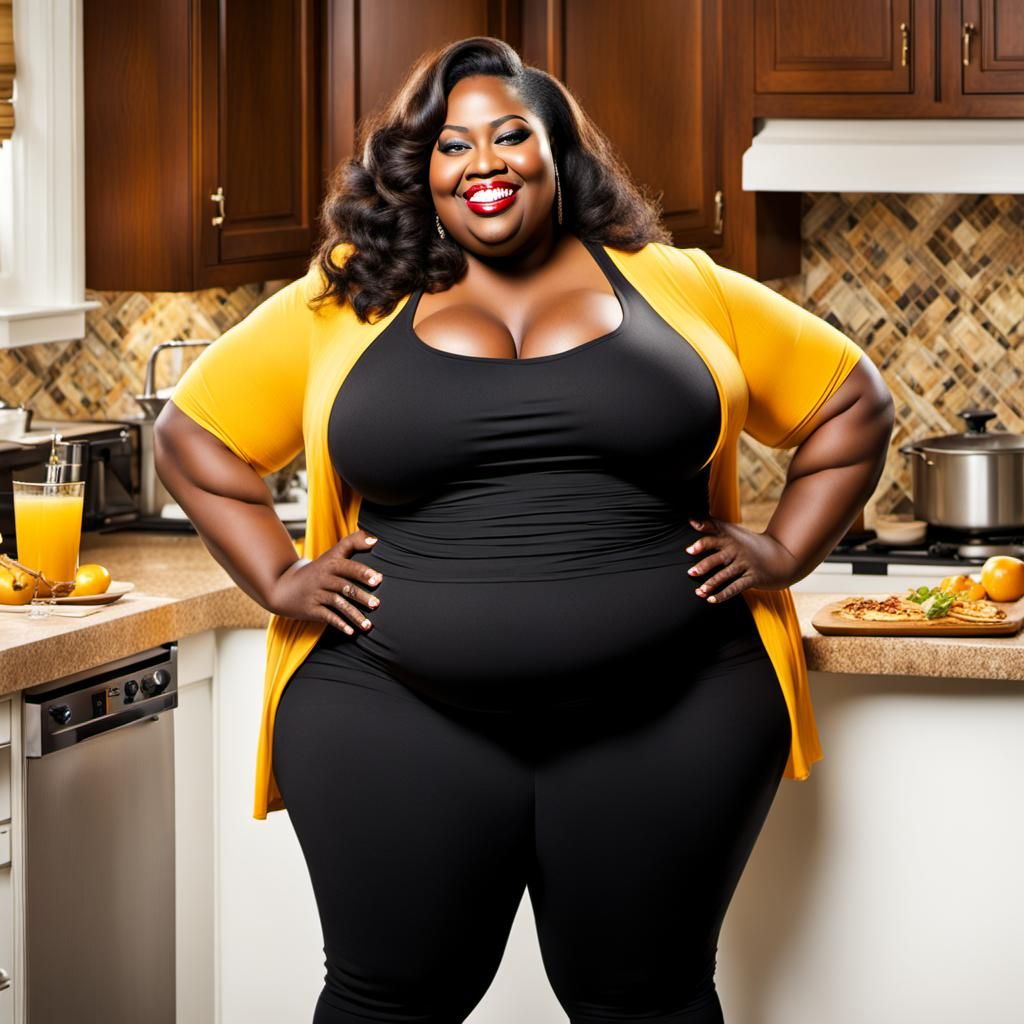 Stunningly Beautiful Plus-Size Girl in Elaborate Kitchen