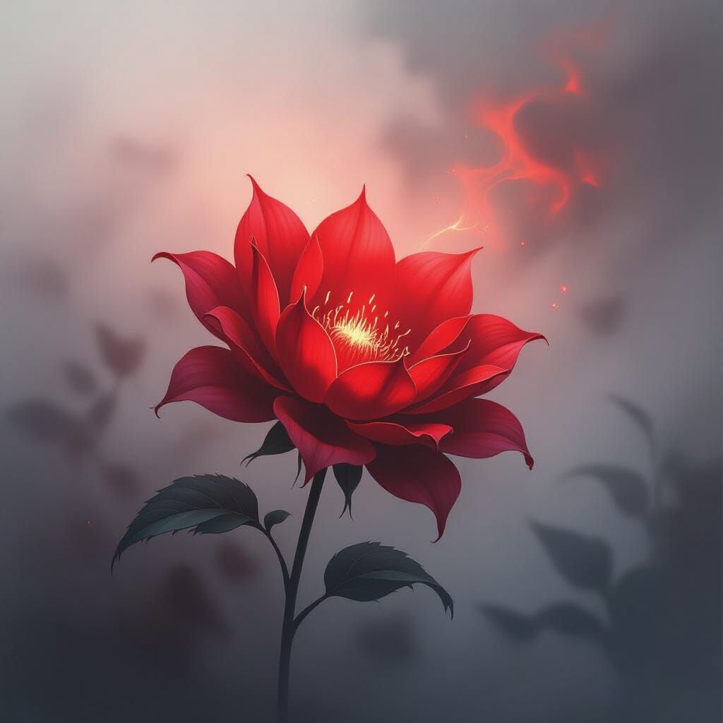 Bloodthirsty Flower Glows Red in Distant Fog