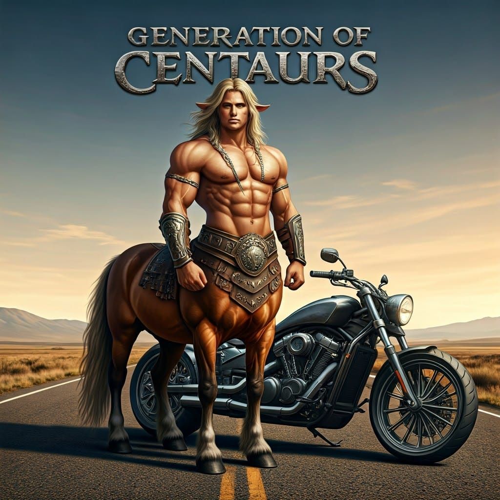 Fantasy Centaur with Motorcycle in Frazetta-Mead Style