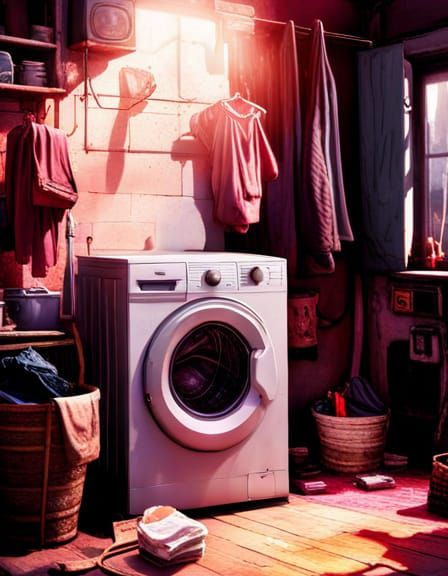 Washing Machine in Basement: Photo Illustration