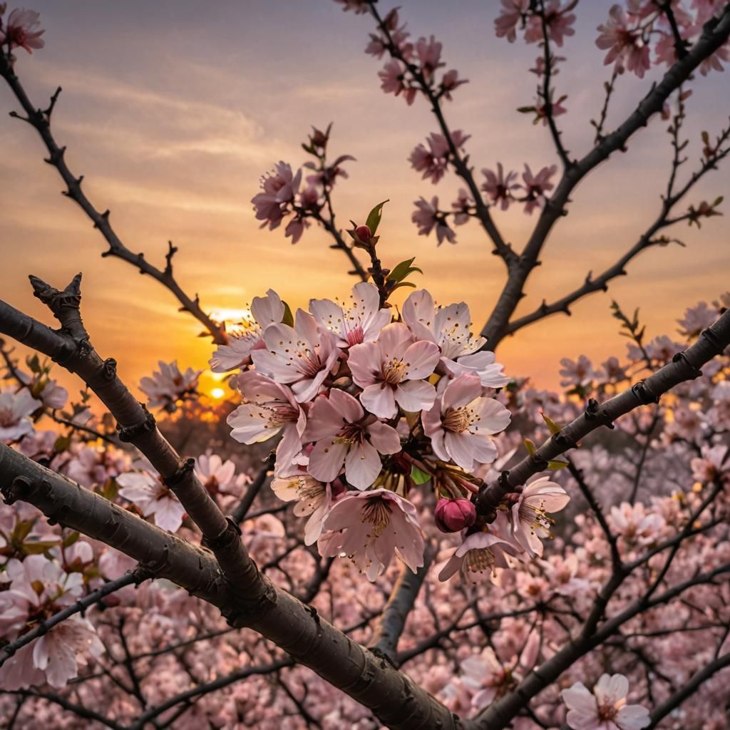 Cherry Blossom Tree at Sunset: Professional Photography