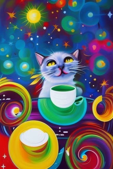 Surreal Night Cafe of Art Dreams in Gouache