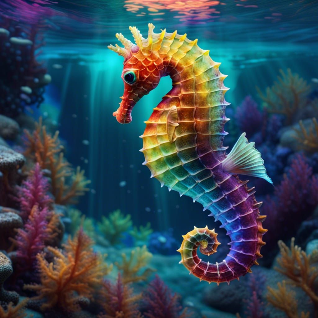 Vibrant Multicolored Seahorse in Bright Aquatic Setting