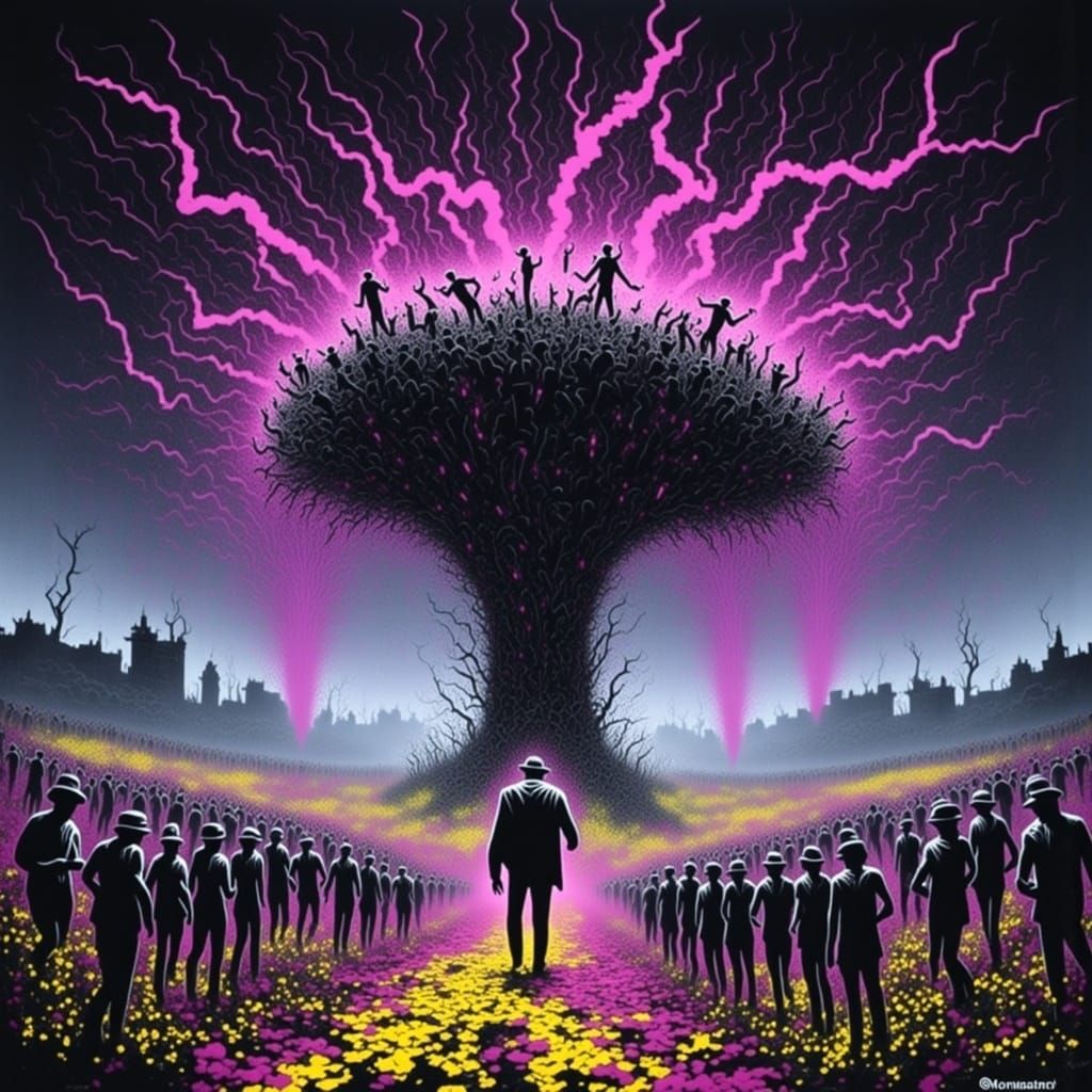 Electromagnetic Tornado of Souls in Graffiti Art Style