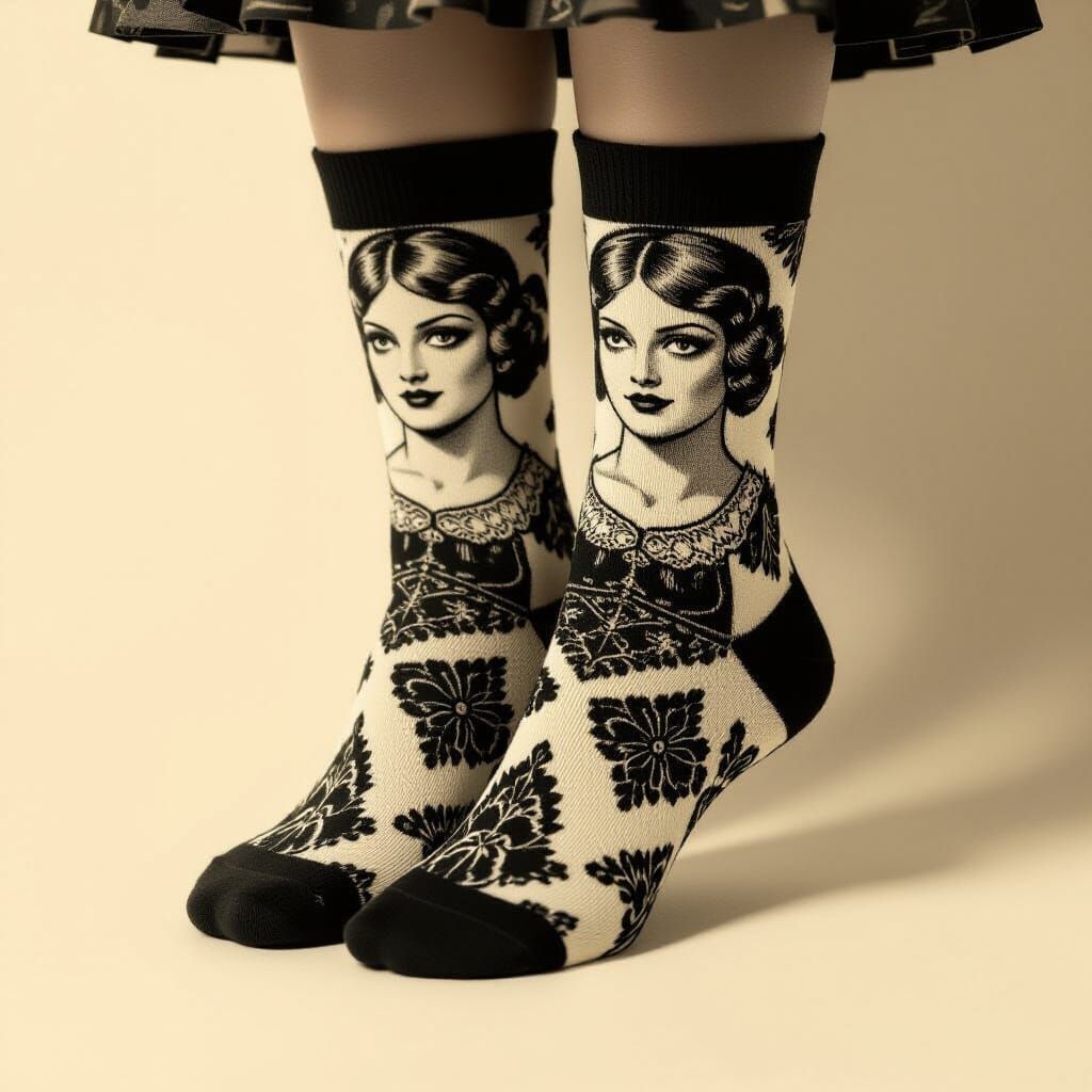 Vintage Goblin Sock Design in Sepia Photography Style