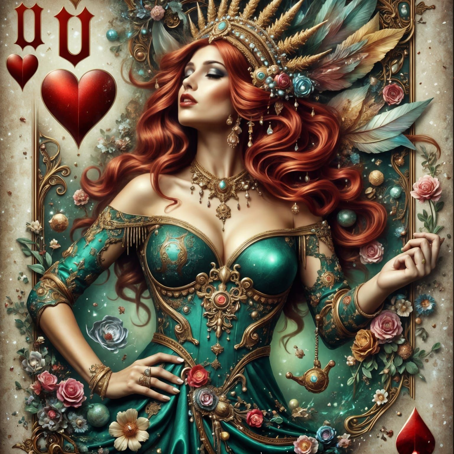 Enchanting Red-Haired Queen in Vibrant Artistic Style