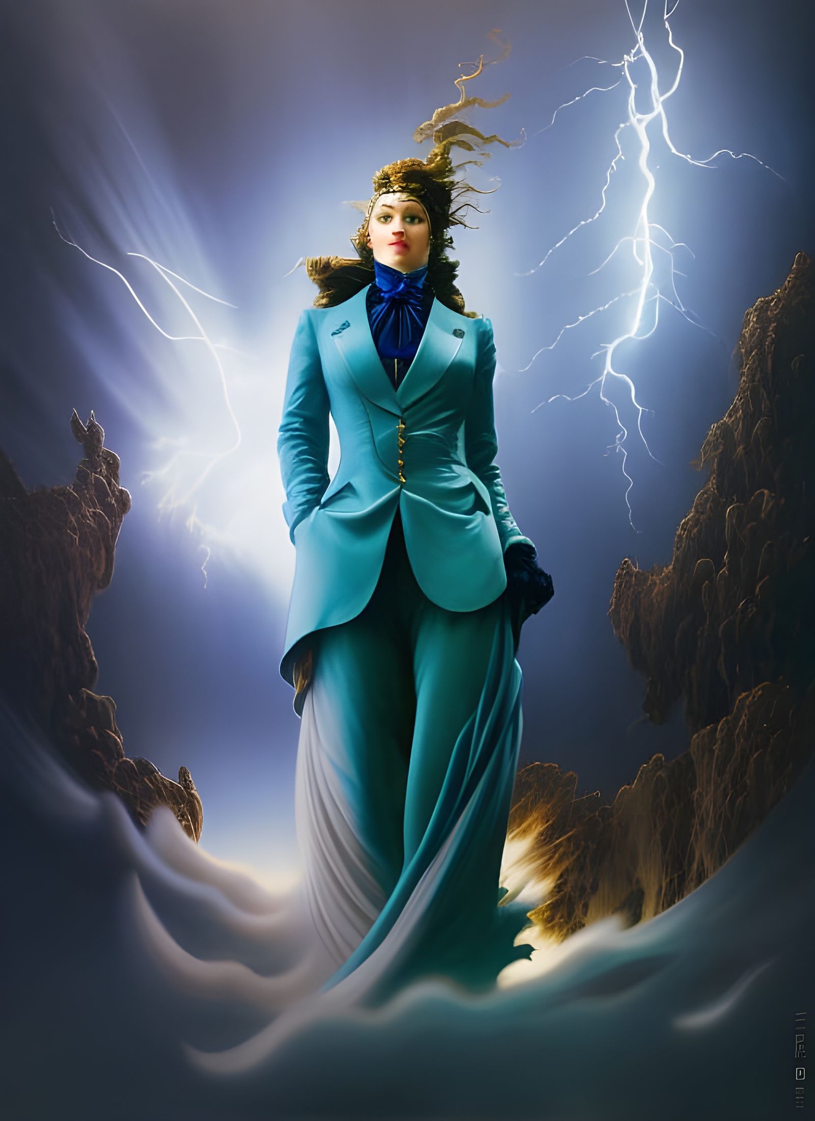 Beautiful Businesswoman in Lightning Armor, Digital Illustra...